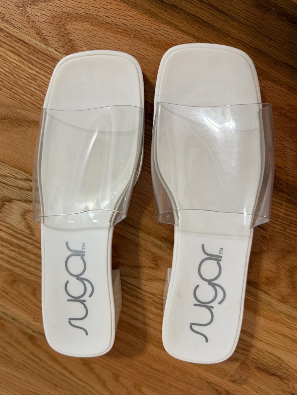 Sugar Clear Strap White Slide Sandals - Minimalist Square Toe
